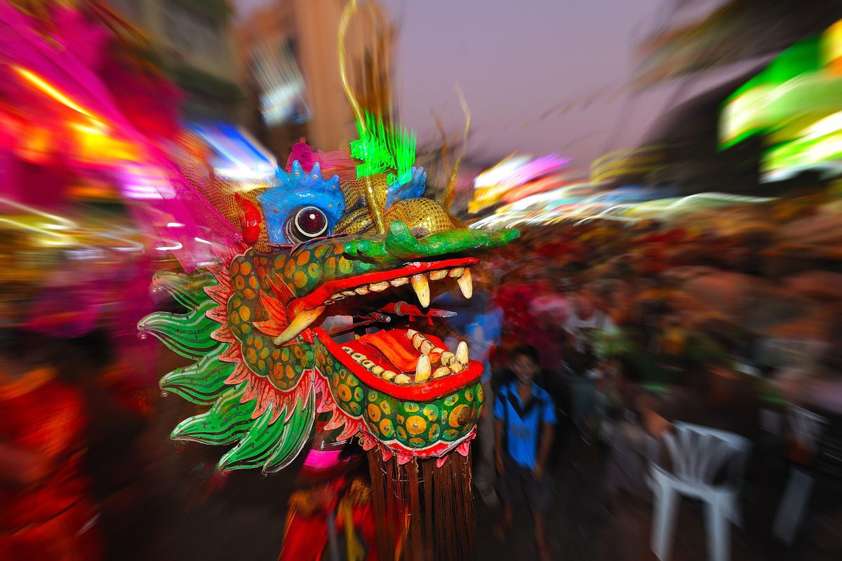 Un drago cinese alle celebrazioni del capodanno a Bangkok